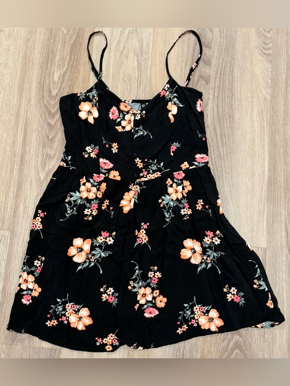 H&M Divided Size 8 Black Floral Fit & Flare Mini Dress Adjustable Straps